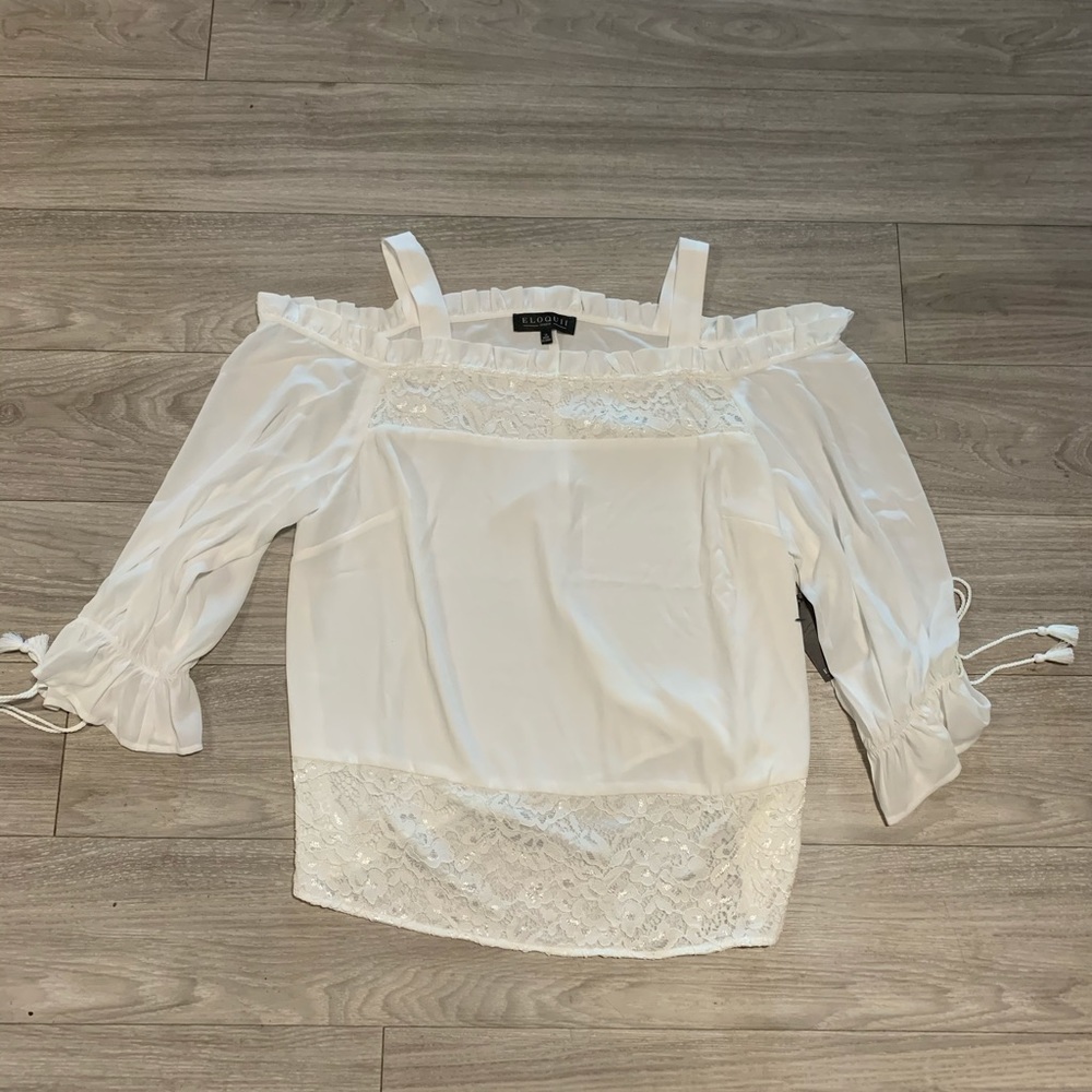 Eloquii White Cold Shoulder Lace Blouse